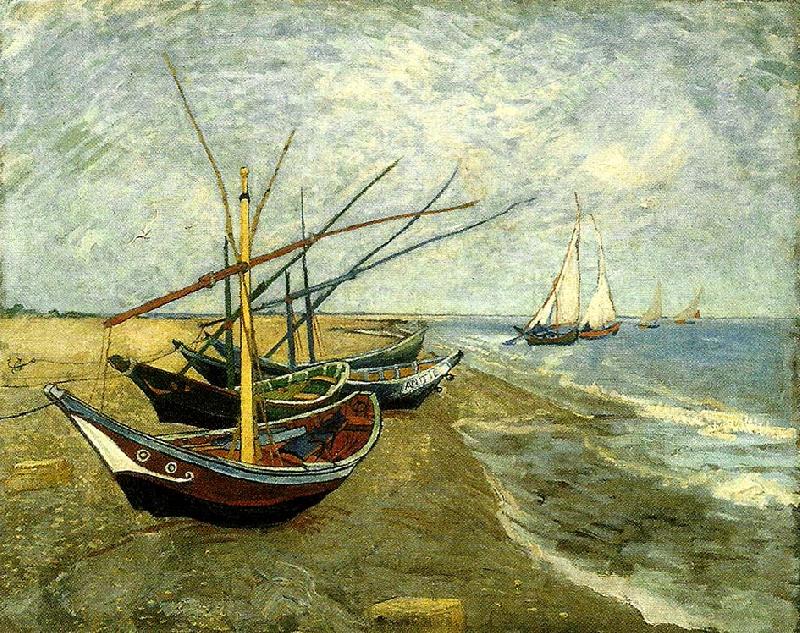 Vincent Van Gogh fiskear pa stranden vid saintes-mariesbat Spain oil painting art